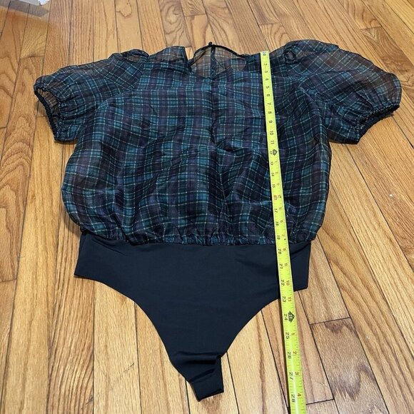 Cami NYC NWT Bethany Sheer Bodysuit in Green Blue Scotch‎ Plaid Size Large - Picture 7 of 7